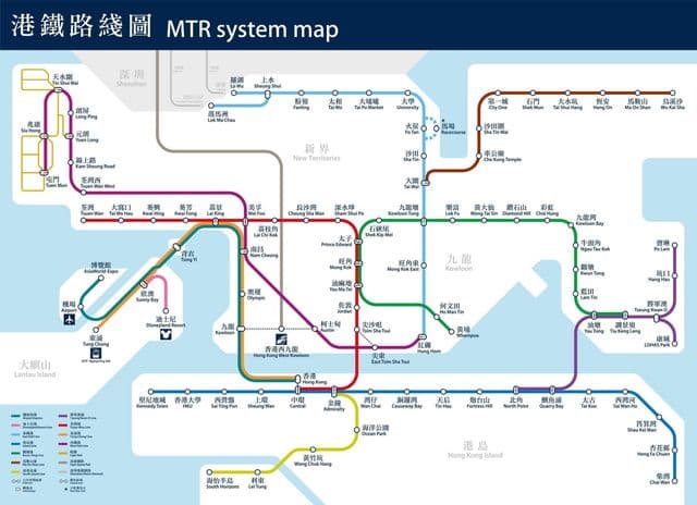 Mapa stacji metra w Hongkongu