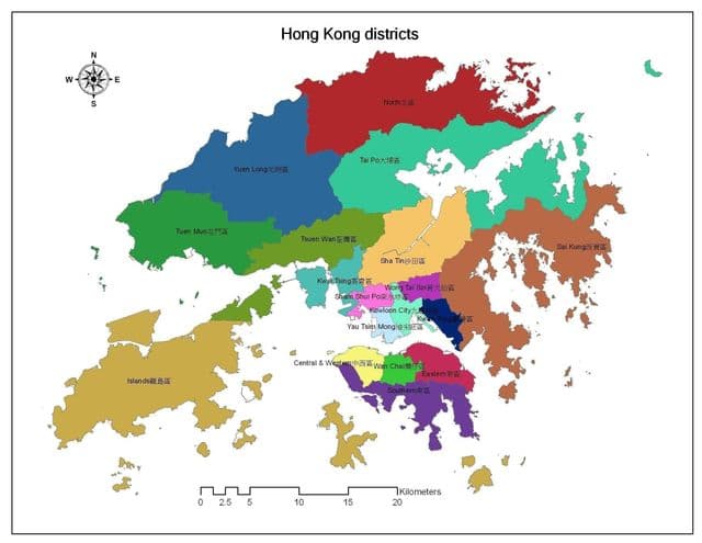 Mapa dzielnic Hongkongu
