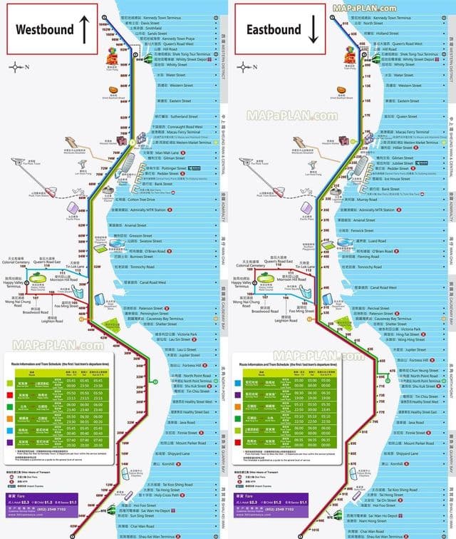 Mapa stacji tramwajowych w Hongkongu