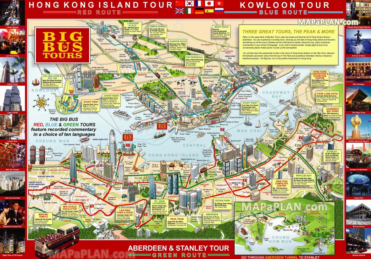 Hongkong Hop On Hop Off mapa wycieczek autobusowych